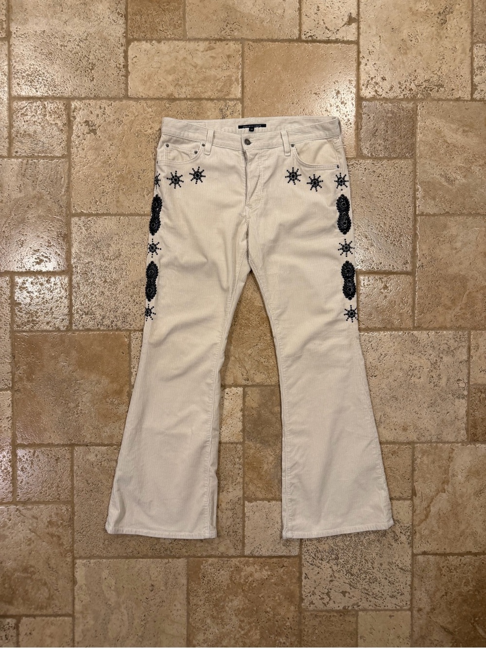 Coût De La Liberté Jimmy-Star Studs Corduroy Flare Ivory Pants